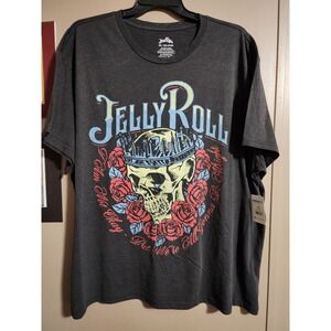 Jelly Roll T-Shirt Beautifully Broken Skull Roses 2XL Charcoal Heather